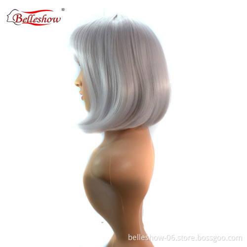 Hot sell wholesale bob wig style synthetic fiber hair bobo head student head lady silver white wig head set wigs